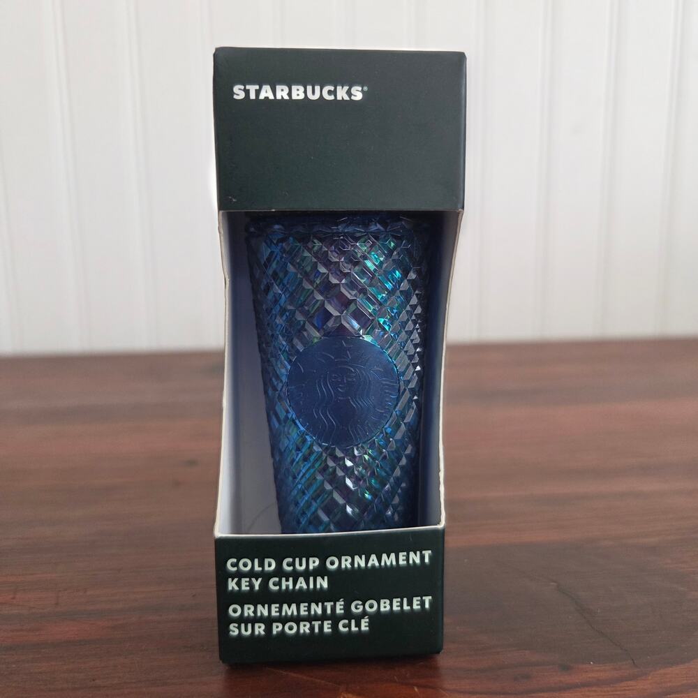 Starbucks Cold Cup Ornament Key Chain 2022 Blue Iridescent Tumbler Coffee‎ New